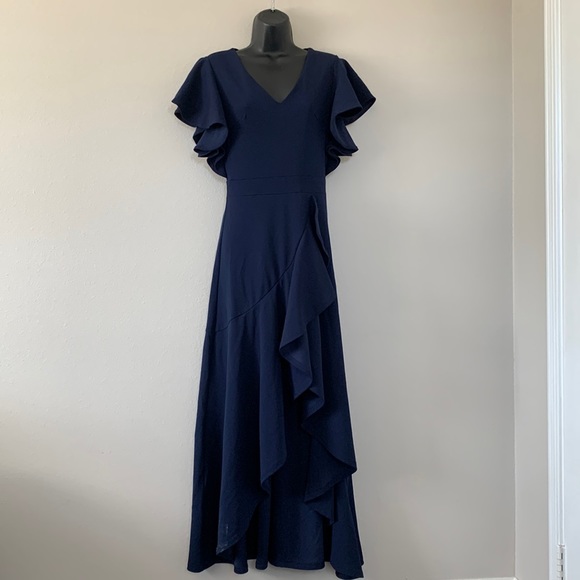 Miusol Retro V Neck Ruffle Sleeves Evening Cocktail Slit Dress - Picture 3 of 12